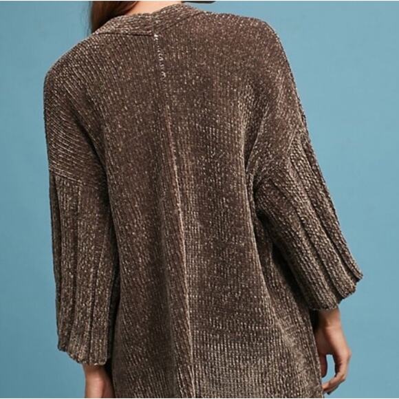 MOTH Anthropologie Brown Chenille Open Front Cardigan Sweater - Picture 2 of 7